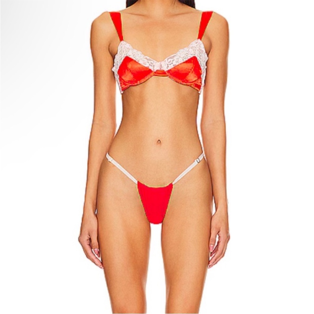 We Are HAH 2 A T String Panty Blood Orange Sheer Lace O/S NWT - Picture 2 of 7